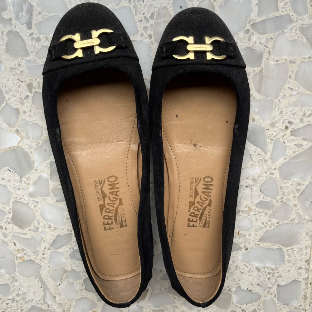 Ferragamo black suede flats